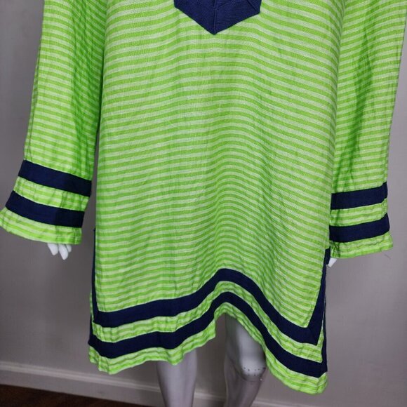 Sail to Sable Long Sleeve Linen Tunic Dress Coverup Green Blue Size 4 - Picture 4 of 14